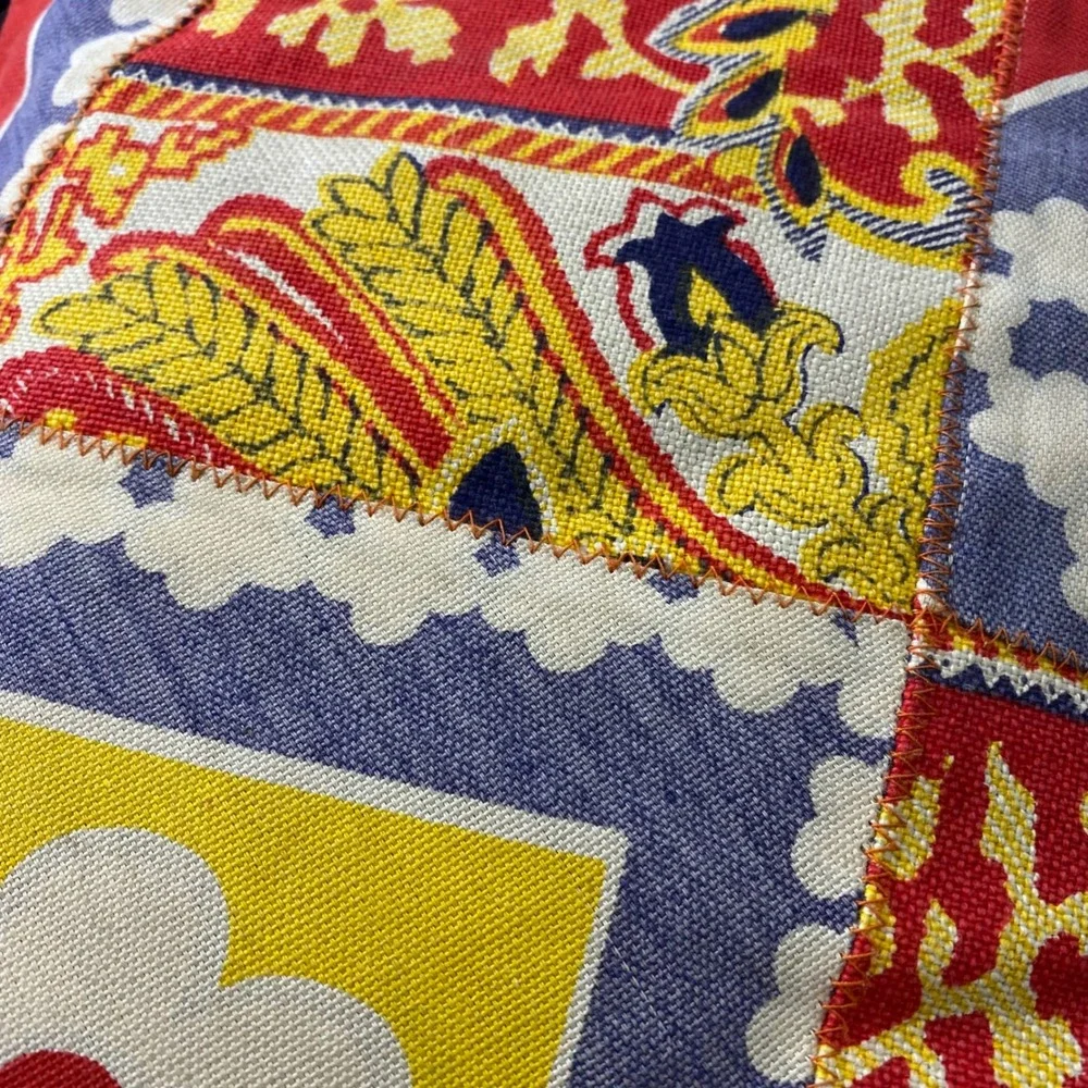 Vintage‎ 70s Handmade Patchwork Boho Throw Pillow Floral Ruffle Square 19.5